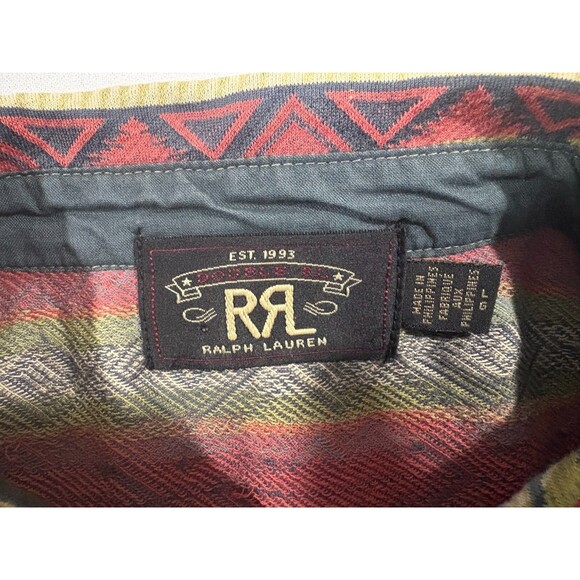 RRL Limited Mens Jacquard Knit Jersey Work Button Cotton Shirt Western Top Sz L - Picture 6 of 12